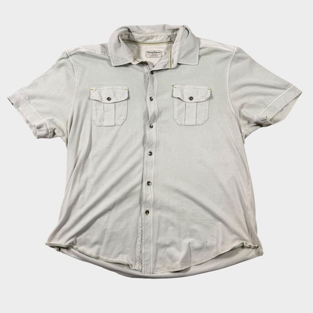 Tommy Bahama Jeans Mens XL Shirt Pima Cotton Spandex S/S Button Up Distressed